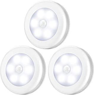 AMIR Luz Nocturna- (6 LED- 3PCS) Luz Sensor Movimiento con Almohadillas Adhesivas e Iman- Luz Led Armario para Habitacion Bebe- Ninos- Sala- Pasillos- Sotano- Cocina- Garaje (Blanco)