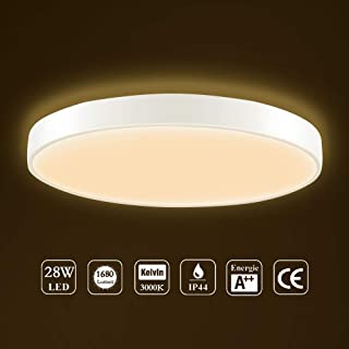 Ankishi LED 28W lampara de techo resistente al agua- moderna LED luz de techo Ronda 3000K- para bano Dormitorio Cocina Sala de estar Comedor Balcon Pasillo.(Blanco calido)