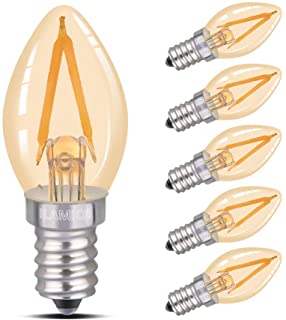 Bombilla LED C7- lampara de sal- luz nocturna LED de 2 W- luz ambar brillante 10 W- base de candelabro E14- luz blanca calida 2700 K- no regulable- paquete de 6