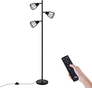 Lampara de pie- Wellwerks Lampara LED Torchiere de arbol con 3 luces de Metal- Luz Regulable de 18W con Control Remoto para sala de estar- oficina y dormitorio