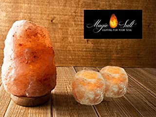 Lampara de Sal del Himalaya - MAGIC SALT ® Lighting For Your Soul - (2-3 Kg + 2portavelas)