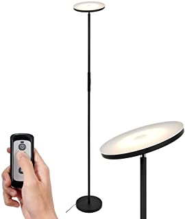 Lampara LED de pie negro de 20W con mando a distancia- moderna lampara LED de pie salon regulable con 3 colores de luz (blanco calido-blanco frio-blanco neutro)- perfecto como iluminacion de ambiente.