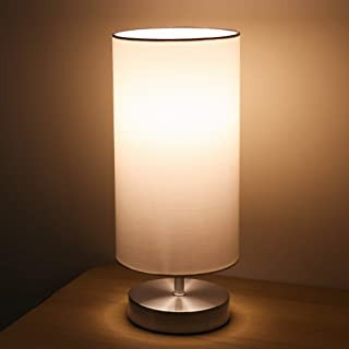 Lampara Mesilla de Noche Lampara de Mesa-TECKIN Luz Nocturna LED Moderna para Dormitorio- Sala de Estar Habitacion para Ninos- Oficina- Pantalla cilindrica de tela blanca(Bombilla Blanca LED incluida)