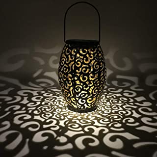 LYXMY Linterna LED Solar de Viento- lampara Colgante de Estilo Vintage- Impermeable- Silueta marroqui ahuecada- Paisaje en la Nube para Exteriores- Patio- jardin- iluminacion- Negro- Tamano Libre
