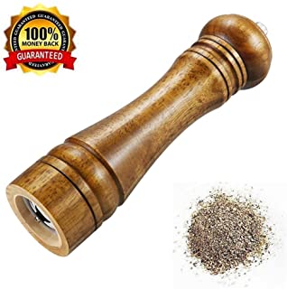 Molinillo de pimienta- molino de sal molino de especias manual de madera con fuerte amoladora de ceramica ajustable- 8 pulgadas