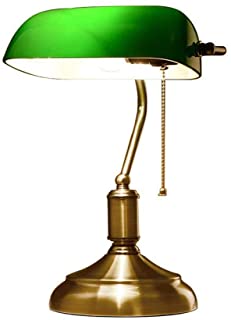 NBZH Lampara de Mesa- Vintage Escritorio Lampara de Lectura banqueros lampara con Interruptor de Tirar Verde Pantalla de Vidrio Lampara de Noche E27 Sala de Estar Oficina Estudio Comedor