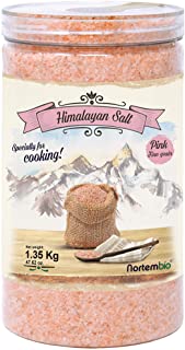 NortemBio Sal Rosa del Himalaya 1-35 Kg. Fina (1-2 mm). Sal Gourmet 100- Natural. Rica en Minerales. Cocina Sana. Sin Refinar. Sin Conservantes. Extraida a mano. De Punjab Pakistan.