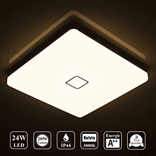 Ouesen LED 24W lampara de techo resistente al agua moderna LED luz de techo cuadrada delgada 2050lm Blanco calido 3000K para bano Dormitorio Cocina Sala de estar Comedor Balcon Pasillo