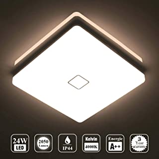 Ouesen LED 24W lampara de techo resistente al agua moderna LED luz de techo Cuadrado delgada 2050lm Blanco natural 4000K para bano Dormitorio Cocina Sala de estar Comedor Balcon Pasillo