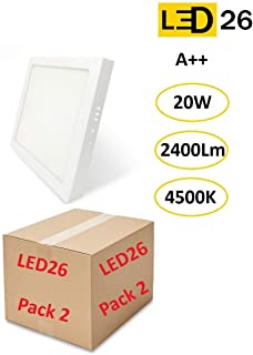 Pack de 2 Plafones de Techo LED 20W 2400lm Blanco Neutro 4500k Cuadrado Superficie Panel LED Iluminacion Para Sala de Estar- Comedor- Dormitorio- Oficina- Tienda
