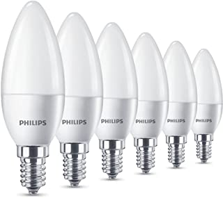 Philips Bombillas LED Vela E14- 5.5 W equivalentes a 40 W en incandescencia- 470 lumenes- luz blanca calida- Pack de 6