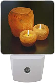 Portavelas de Cristal de Sal del Himalaya y patron de lampara Decorativa Naranja Luz Nocturna LED Sensor automatico Anochecer a Amanecer Enchufe en Interiores para Adultos