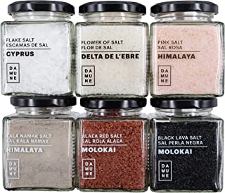Sales Gourmet: Sal Negra Hawai (200g)- Sal Roja Hawai (200g)- Flor de Sal Delta del Ebro (150g)- Sal en Escamas Chipre (100g)- Sal Rosa (200g) y Sal Kala Namak (200g)